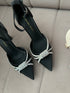 Rhinestone Embedded Pointy Toe Buckle Strap Heels